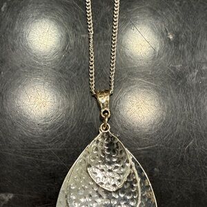 New York & Company Silver Hammered Teardrop Pendant Necklace